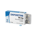 A box of Generic Health Dapoxetine 90 mg film-coated tablets, shown with a silver blister pack containing three white round tablets and one loose light blue tablet in front, on a plain white background.